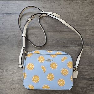 COACH Women's Mini Camera Bag  Light Blue Orange Print Girlhood Summer Picnic